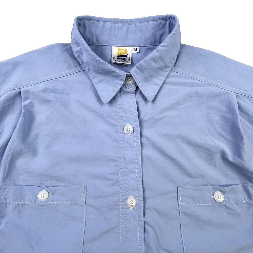 Solumbra Shirt Women M Blue Button Up 100+ SPF Protection Vented Sleeves